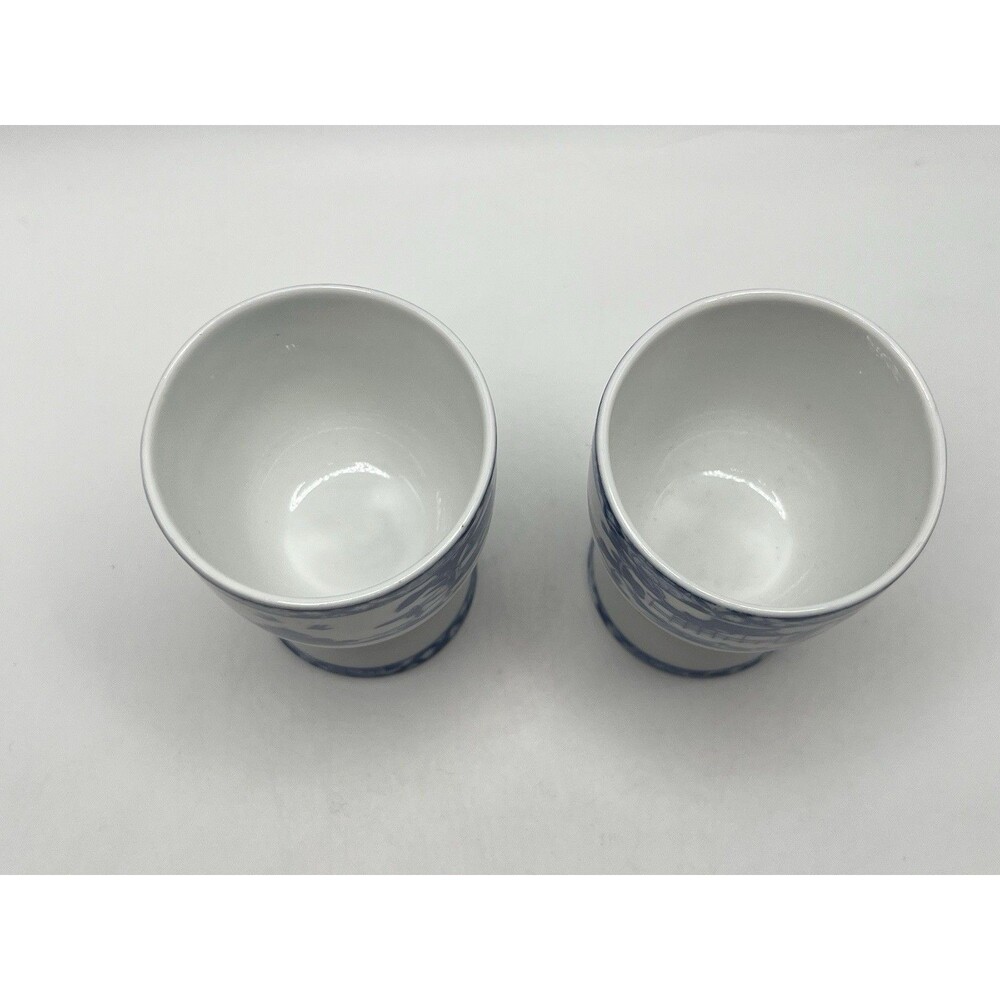 Vintage Royal Satsuma Nippon Blue White Egg Cups Japan Porcelain Set of 2 Used - Picture 3 of 6
